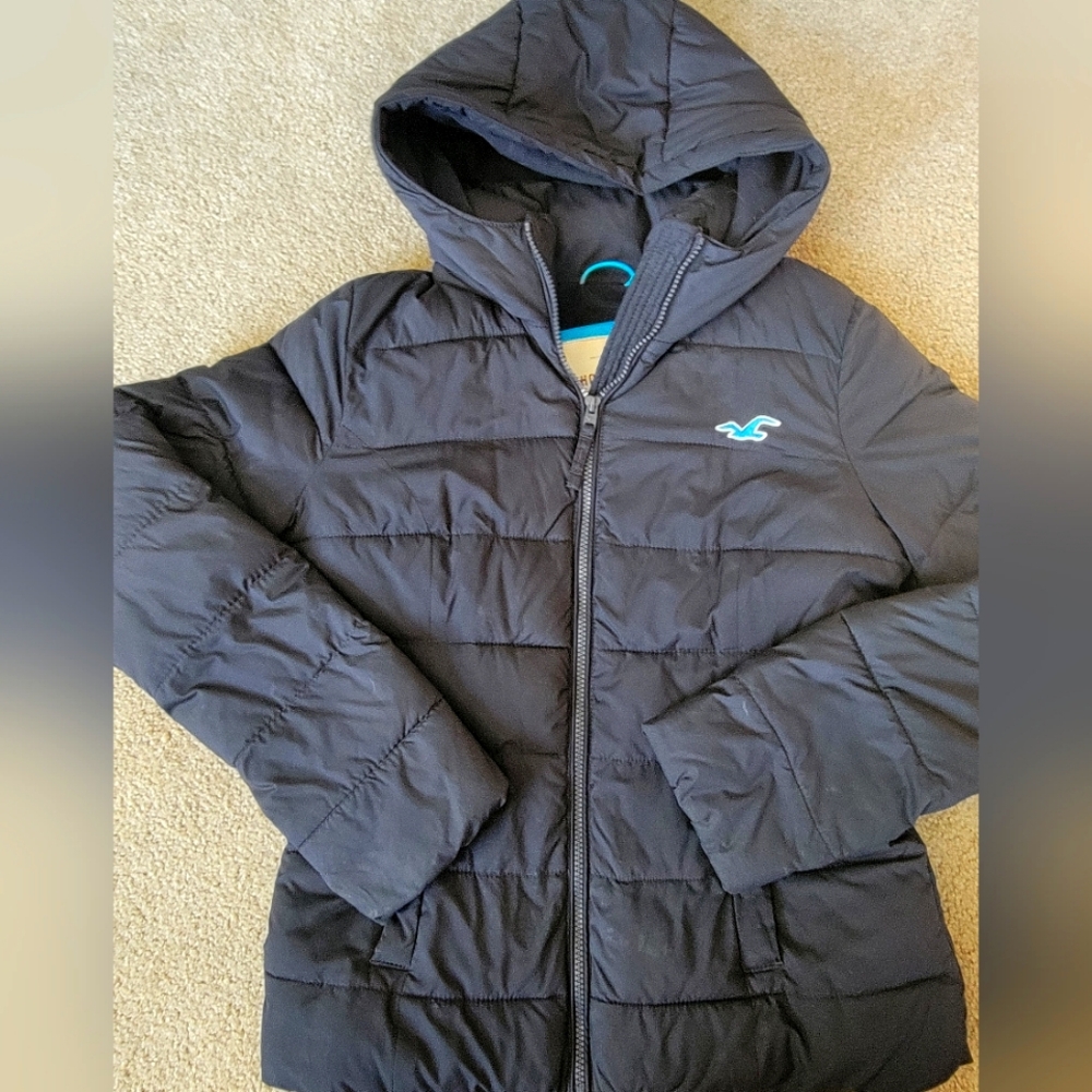 Hollister Navy Fleece Lined Puffer Jacket